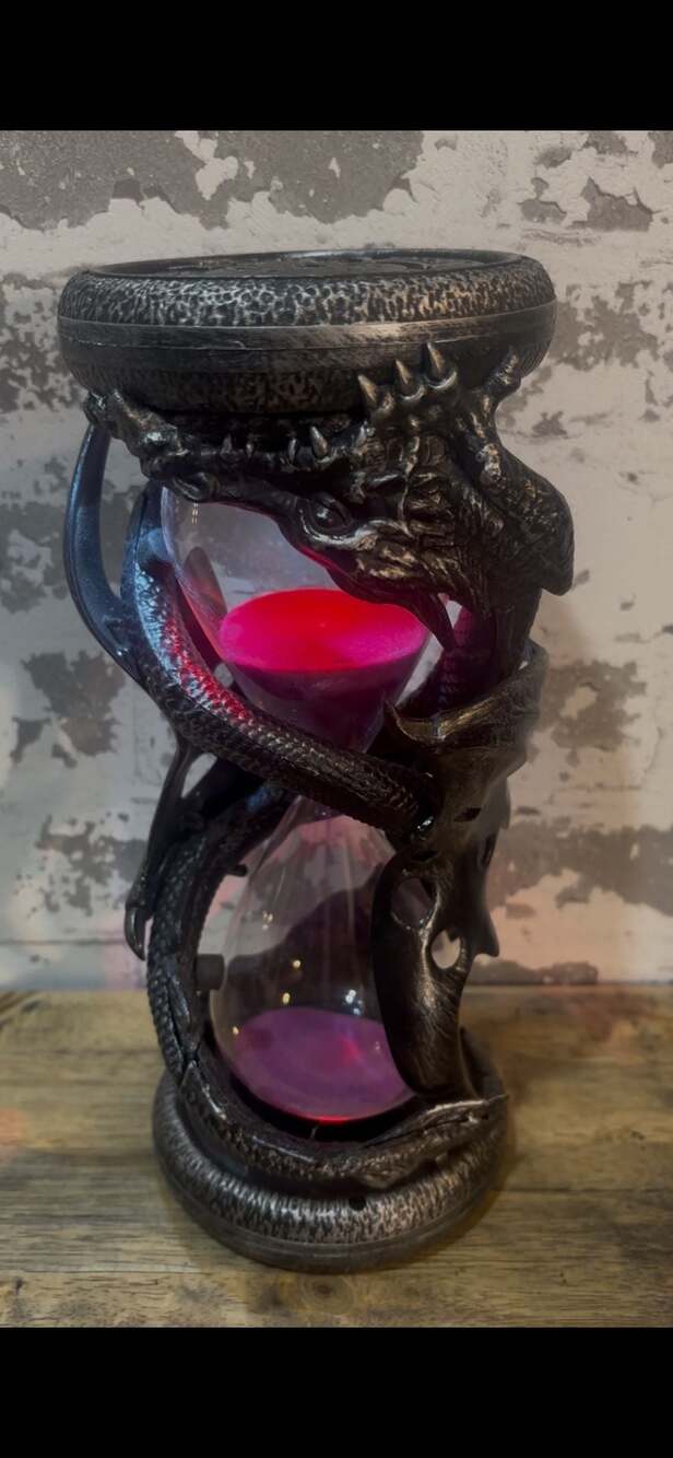 Gothic Twin Dragon Sand Timer with Purple Sand